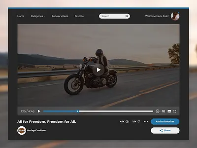 Video Player 057 adobe xd app button daily ui dailyui design harley davidson icon minimal minimalist motorbike motorcycle rider type typography ui unsplash ux web
