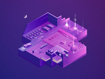 Spacecraft cyberpunk design gradient icon illustration isometric landscape map neon retro retrowave vector