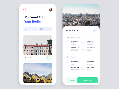 Weekend Trips App air app berlin booking clean ios minimal paris plane train trips weekend white