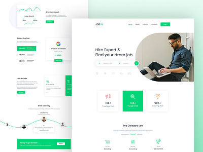 Job search & Candidate Hire Web Site Landing Page app branding clean ui color free hire illustraion job jobsearch jobsite landing page logo minimal search trendy design ui uiux ux web design website