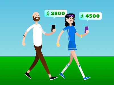 Stepz! 🚶‍♀️🚶‍♂️ app app store character design device illustration illustrator mobile pedometer stepz summer sweat ui vector walk walking