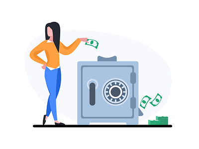 Money safe art character flat girl illustration money optimization safe vector