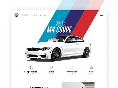 Bmw M4 Coupe blue bmw cars colors creative design interactive landingpage m4 m4 coupe minimal popular sports car trending typography ui uiux web whitecars