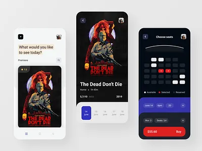 Movie App app application booking booking app interface mobile app movie movie app movie poster seats ui ux