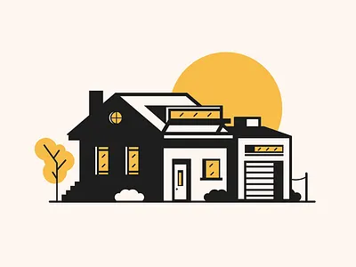 Morning Sun beige black color dribbble house illustration morning retro sun yellow