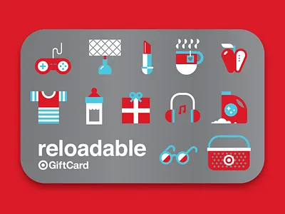 Reloadable Target GiftCard apple basket bottle controller detergent games gift box gift card glasses headphones illustration lamp lipstick makeup music shirt target tea