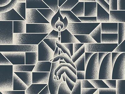 Sacred Hand cubism deco fire geometric gradient grain grit hand hand holding line art match pattern sacred tattoo