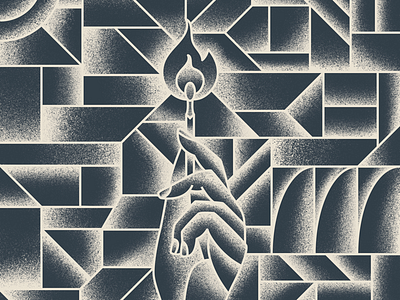 Sacred Hand cubism deco fire geometric gradient grain grit hand hand holding line art match pattern sacred tattoo