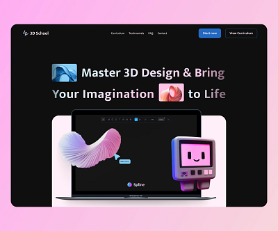 3D School - Learn 3D and Spline 3d black branding clean dark mode design hero illustration ui ux