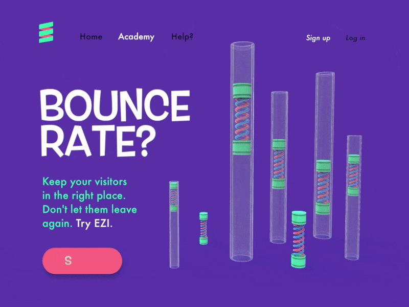 Bounce Rate? // EZI tool, fun facts for web. 3d 3d animation 3d art animation bounce design icon illustration illustrator loading animation logo minimal ui ux vector web website