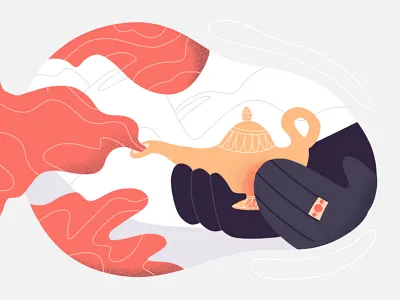 Make a wish 🧞‍♀️ aladdin character design genie illustration ipad lamp movie palette procreate