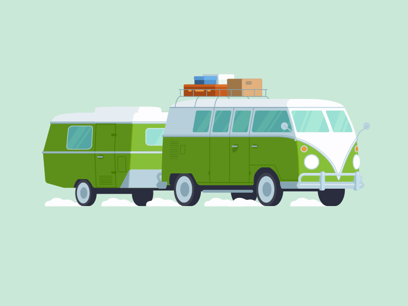 Vintage VW Camper Van adventure animation animation 2d camper classic gif holidays illustration luggage motion design motion graphics retro shape layers trailer travel travelling van vector vintage volkswagen