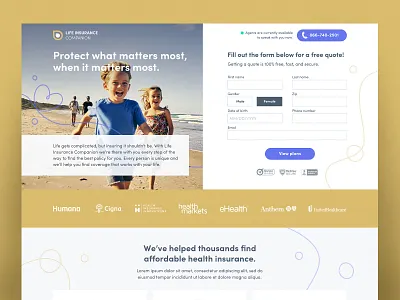 Life Insurance Companion - 1 design form generation health illustration insurance landing lead life page photography ui ux web