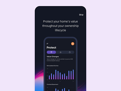 Onboarding app bars black chart clean colorful dark dashboard gradient graph home icons iphone onboarding purple simple sketch ui ux walkthrough