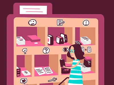 Editorial Illustration for Submittable blog blue books digital glasses icons illustration josh quick joshquick missoula purple quickjosh stripes woman writer