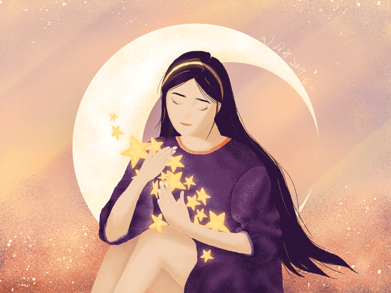Moon Night dream gilr illustration lovely stars violet