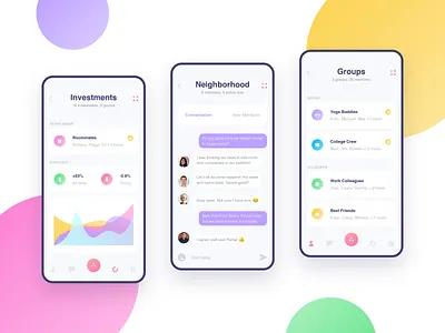 Otium Mobile App Exploration bright colors clean colorful finance finance app green mobile app mobile app design mobile design mobile ui pink purple yellow
