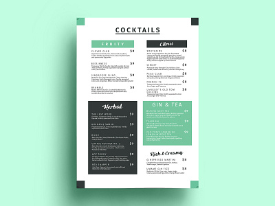 Cocktails Menu Design branding design graphic design menu menu card menu design nisha nisha droch nisha f1 typography