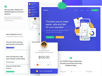 CashBond Payment Landing Page android app blue branding clean design development fintech ios landingpage payment payments transfer typography ui ux webdesign website