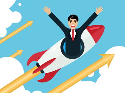 Rocket Guy Launching to the Sky arrows business chart cloud growth marketing rocket sales sky