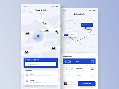Book cab - Lighter app booking cards clean ios minimal ride sharing ui ui kit ux