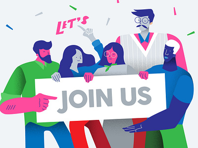 Come On Join Us Creative People! app art banner character character concept concept design flat illustration team ui