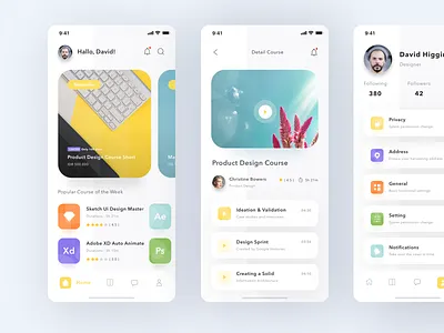 Online Course App app card clean course ios learning login mobile people profile school study ui