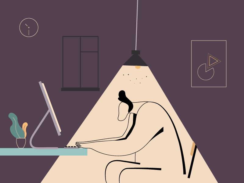 Night work process 2d character animation animation 2d animation art art branding character design gif graphic design illustration illustrator lamp man night uxui vector work