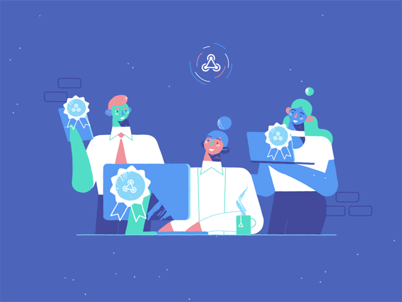 Badges for everyone! 2d animation adobe illustrator after effects animation badge character design computer coworkers desk employees explainer video explainer videos illustration ipad laptop office storyboard studio team texture