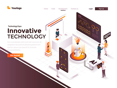 Innovative Technology 3d app artificial intelligence branding creative design development education illustration isometric landing man page people screen template ui ux web woman