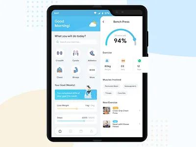 Fitness App For Galaxy Fold android app art colors design fitness flat galaxy icons interaction minimal ui ux vector