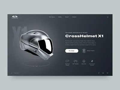 Smart Motorcycle Helmet // Promo Website Concept black clean dark design flat minimal motorcycle product design typography ui ui design uidesign uiux ux ux design web web design webdesign website