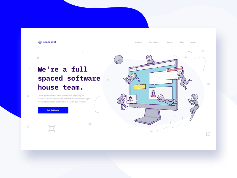 SpaceSoft - Software House Website Hero Animation animations asteroid astronauts cosmos design development galaxy hero illustration landing page motions programing software software house space team webdesign