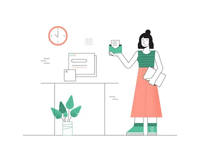 receiving an email character design email flat illustraion office person plants web website