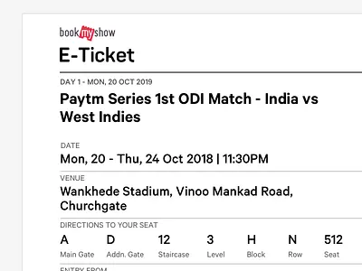 BookMyShow Print Ticket for Sports & Activities bookmyshow live entertainment print print design ticket