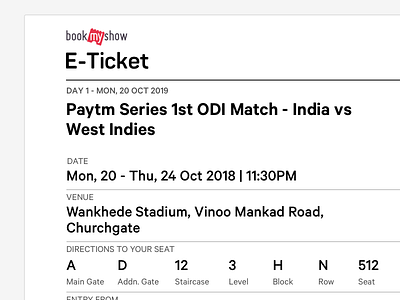 BookMyShow Print Ticket for Sports & Activities bookmyshow live entertainment print print design ticket