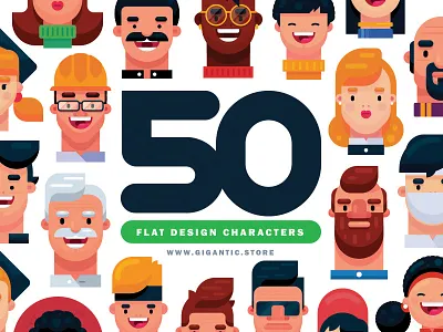 50 Flat Design Portraits in Adobe Illustrator animation art cartoon character character design characters design draw drawing flat flat design game design gigantic illustration illustrator man people person vector vector art