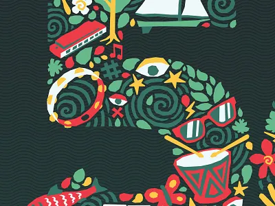 Clearwater Festival Illustration "5" branding design flat gig poster illustration logo musical instruments sunglasses type typography vector