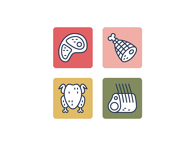 Meats bright chicken design graphic design ham icon icon design icon set iconography illustration line lineart meat pork simple steak turkey vector