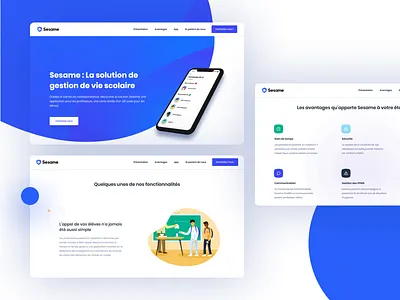 Sesame application blue branding color design education illustration landing page minimalism school ui ux vector web