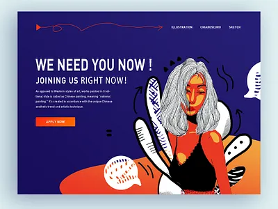 RIGHT NOW！ blue design girl illustration line orange ui web 插画