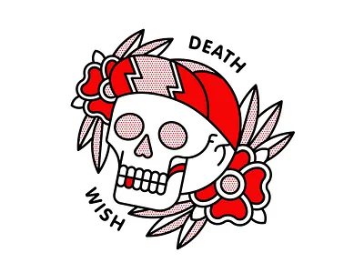Death Wish Cyclist Skull flowers halftone illustration monoline pop art red skull tattoo typography vector