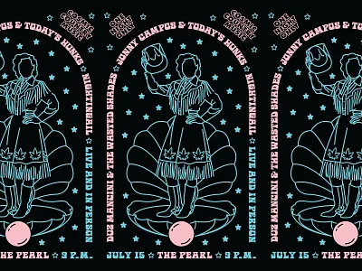 Jonny Campos & Today's Hunks - Poster 70s contrast cosmic country cowboy cowgirl flyer lafayette louisiana music neon new orleans poster psychedelic retro rock show poster vector western