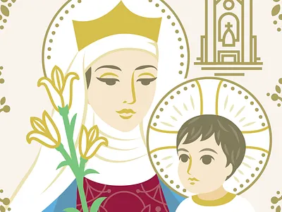 Our Lady of Walsingham catholic christian flat illustration jesus mary portrait