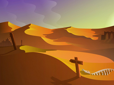Day 12 | Desert Scene | 100 days design challenge 100 days challenge day desert illustration illustrator ruins vector