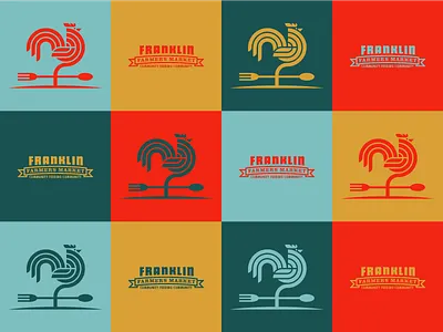 Franklin Farmers Market Grid For Dribbbs branding circles color farmers market geometric grid logo minimal modern palette rooster shapes squares tennessee weather vane