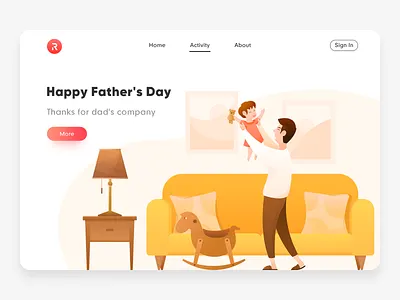 Happy Father's Day activity color design father festival girl gradient color happy fathers day illustration man orange red red team sofa table lamp trojan ui ux web yellow