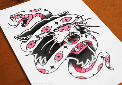 Snake Eyes alana tomlin alanatomlin american traditional cat copic copic markers panther snake snakeeyes tattoo traditional tattoo