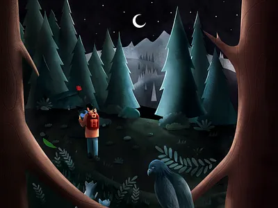 冷眼旁观 affinitydesigner eagle exploration forest illustrations wolf