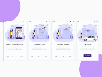 Onboarding Screen for Online Cab Booking App car booking app colors figma illustrator minimal mobile mobile app mobile design mobile ui online cab booking app uidesign uiux